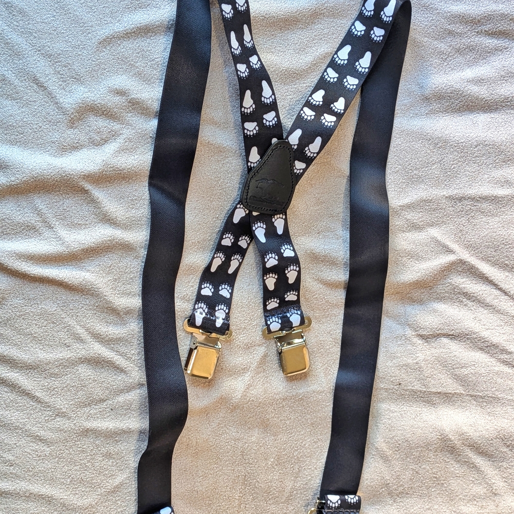 Black Suspenders with White Paw Prints